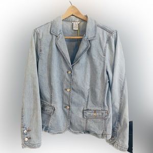 CAbi light blue denim blazer jacket button front #250 stretch Women’s Size L